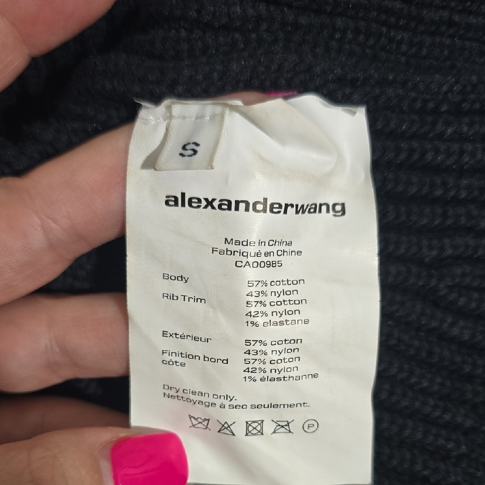 ALEXANDER WANG Cropped V Neck Ribbed Peplum Pullover Sweater in Black Size Small - Picture 8 of 9